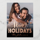 Personalized Rose Gold Foil Holiday Photo Postcard 箔シーズンポストカード (正面)
