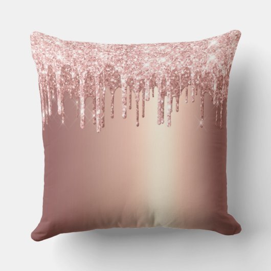 Personalized Rose Gold Glitter Drip Couple Names クッション (裏面)