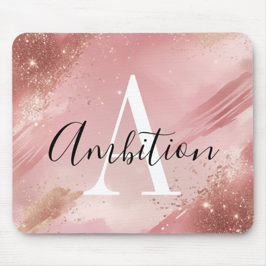 Personalized Rose Gold Glitter Mousepad – Monogram マウスパッド (正面)
