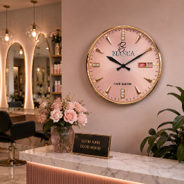 Personalized Rose Gold Hair Salon ラージ壁時計