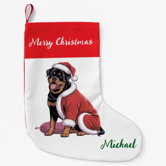 Personalized Rottweiler Dog in Santa Hat  スモールクリスマスストッキング (正面)