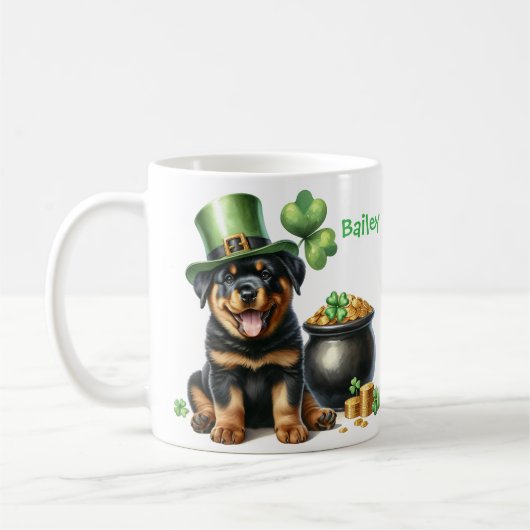 Personalized Rottweiler Dog St. Patty's Day コーヒーマグカップ (左)
