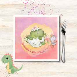 Personalized Round Dino & Duckling Baby Shower  スタンダードカクテルナプキン