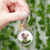 Personalized Round Keychain – Santa Paws Corgi  キーホルダー (手)