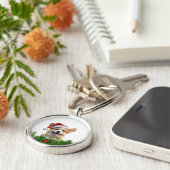 Personalized Round Keychain – Santa Paws Corgi  キーホルダー (側面)