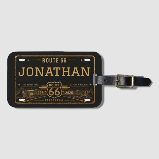 Personalized Route 66 License Plate Black Gold  ラゲッジタグ (正面横)