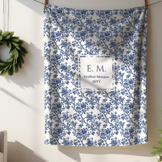 Personalized Royal Blue Toile Blanket Gift 4 Wife シェルパブランケット