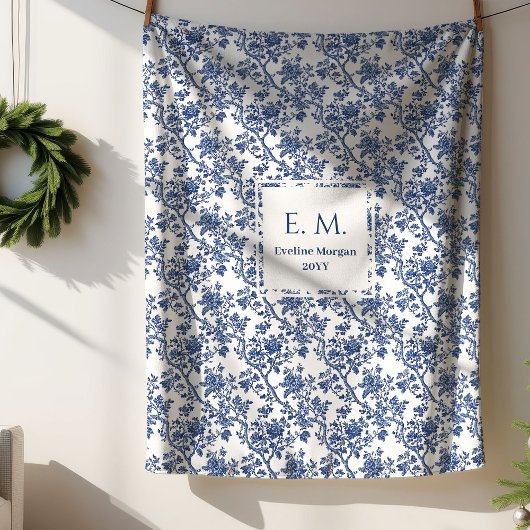 Personalized Royal Blue Toile Blanket Gift 4 Wife シェルパブランケット