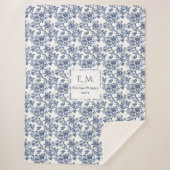 Personalized Royal Blue Toile Blanket Gift 4 Wife シェルパブランケット (正面)