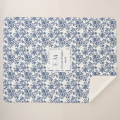 Personalized Royal Blue Toile Blanket Gift 4 Wife シェルパブランケット (正面(横))