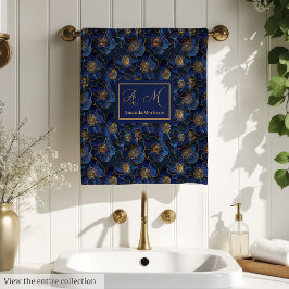 Personalized Royal Blue Towels Chic Gold Flower バスタオルセット