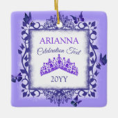 Personalized Royal Purple Tiara & Butterflies セラミックオーナメント (正面)