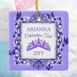 Personalized Royal Purple Tiara & Butterflies セラミックオーナメント