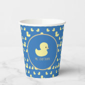 Personalized Rubber Duck Modern Blue Baby Shower 紙コップ (左)