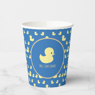 Personalized Rubber Duck Modern Blue Baby Shower 紙コップ
