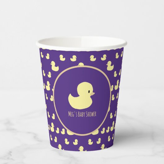 Personalized Rubber Duck Modern Purple Baby Shower 紙コップ (左)