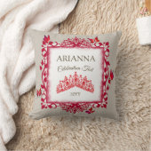 Personalized Ruby Red Tiara & Butterflies クッション (ブランケット)