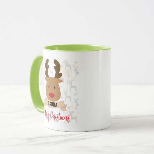Personalized Rudolph Reindeer Red-Handle Christmas マグカップ (正面左)