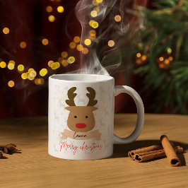 Personalized Rudolph Reindeer Red-Handle Christmas マグカップ