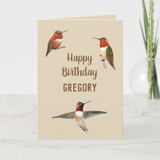 Personalized Rufous Hummingbirds Birthday Card カード (正面)