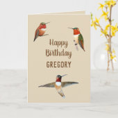 Personalized Rufous Hummingbirds Birthday Card カード (黄色い花)