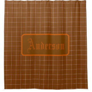 Personalized Rust Red Orange Plaid Shower Curtain シャワーカーテン