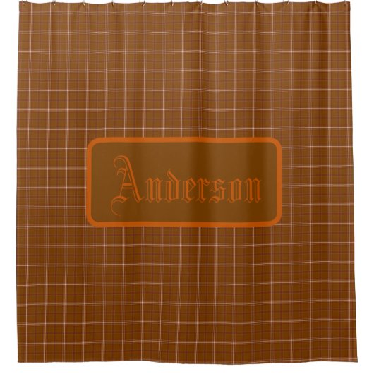 Personalized Rust Red Orange Plaid Shower Curtain シャワーカーテン (正面)