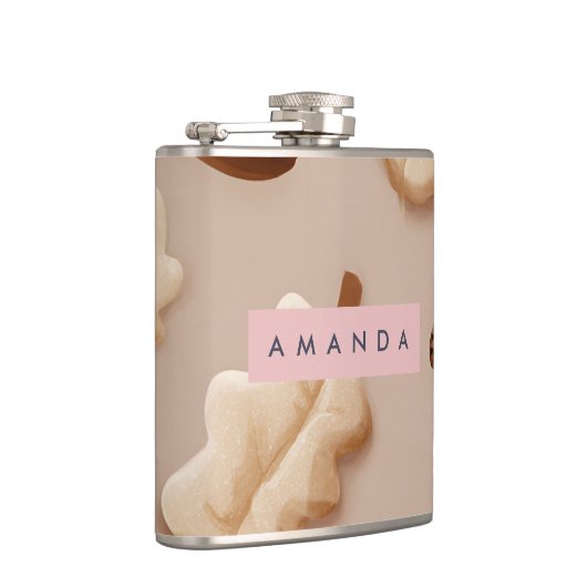 Personalized Rustic Acorn & Oak Leaf Pattern  フラスク (右)