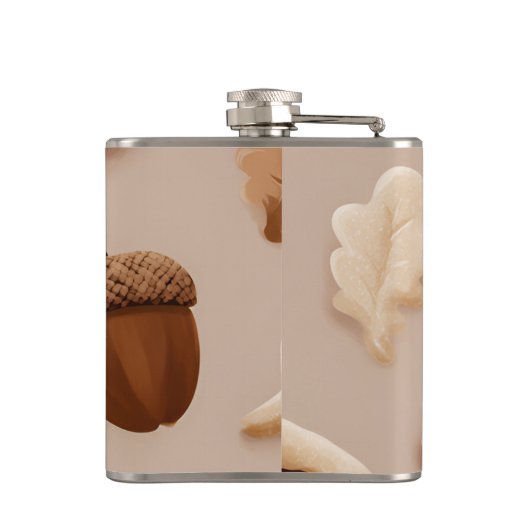 Personalized Rustic Acorn & Oak Leaf Pattern  フラスク (裏面)