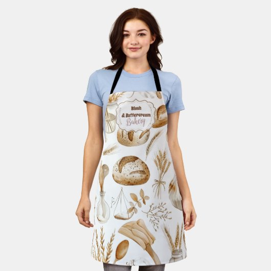 Personalized Rustic Baking Business エプロン (着用した状態)