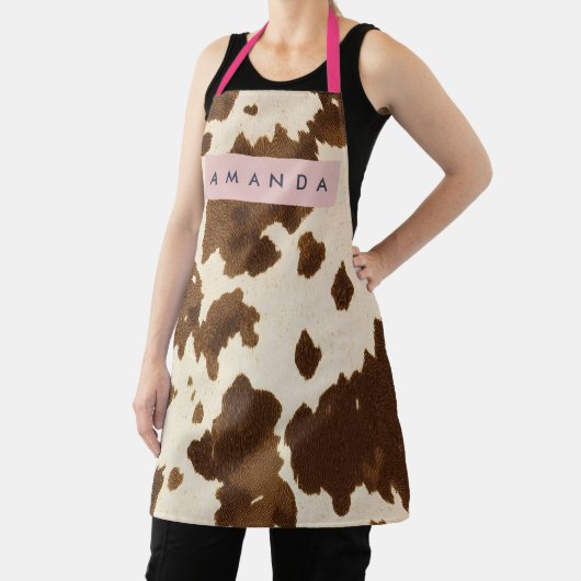 Personalized Rustic Brown Cowhide Print エプロン (インサイチュ)