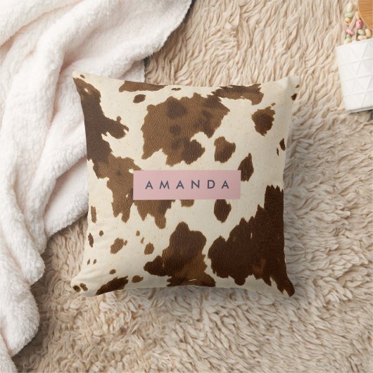 Personalized Rustic Brown Cowhide Print クッション (ブランケット)