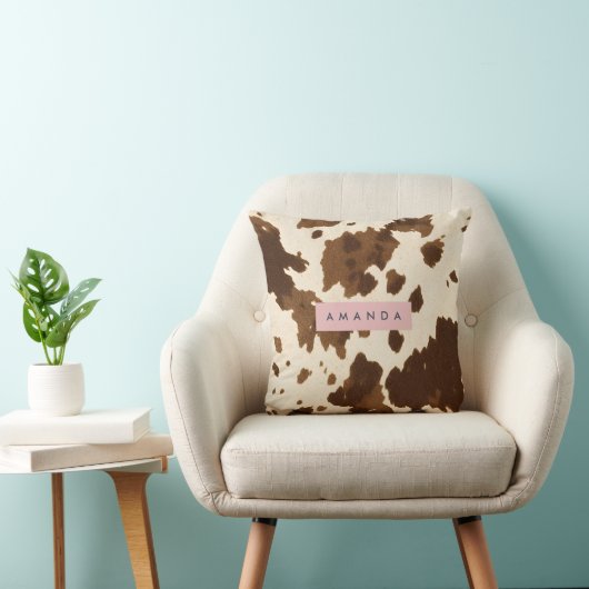 Personalized Rustic Brown Cowhide Print クッション (椅子)
