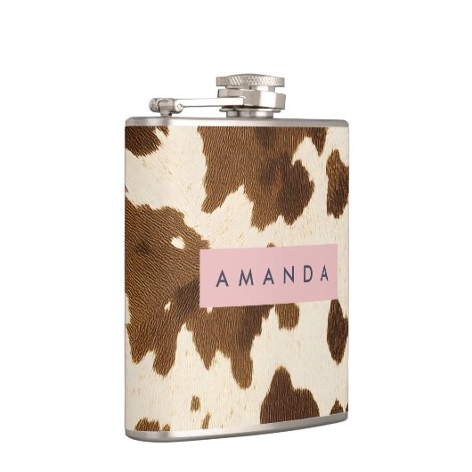 Personalized Rustic Brown Cowhide Print フラスク (右)