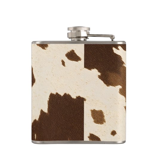 Personalized Rustic Brown Cowhide Print フラスク (裏面)