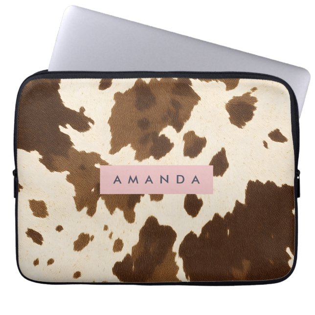 Personalized Rustic Brown Cowhide Print ラップトップスリーブ (正面)