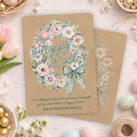 Personalized Rustic Easter Floral - Green Script シーズンカード