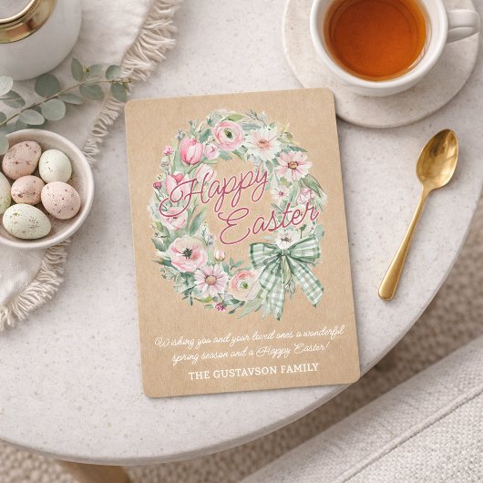Personalized Rustic Easter Floral - White Script シーズンカード
