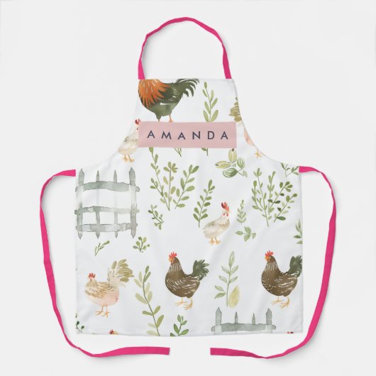 Personalized Rustic Farmhouse Chicken & Greenery  エプロン (正面)