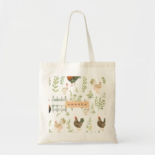 Personalized Rustic Farmhouse Chicken & Greenery  トートバッグ (正面)