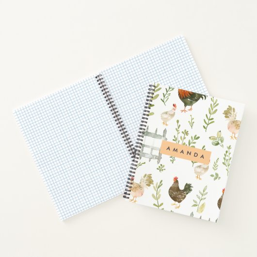 Personalized Rustic Farmhouse Chicken & Greenery ノートブック (内部)