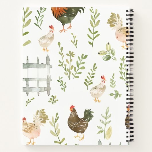 Personalized Rustic Farmhouse Chicken & Greenery ノートブック (裏面)