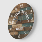 Personalized Rustic Farmhouse Family Sign Wood Con ラージ壁時計 (傾斜)