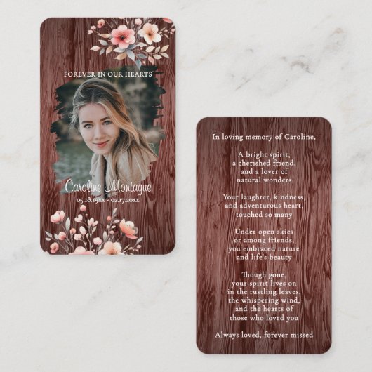 Personalized Rustic Floral Photo Memorial Card ノートカード (正面/裏面)