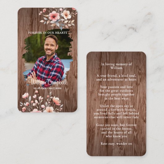 Personalized Rustic Floral Photo Memorial Card ノートカード (正面/裏面)