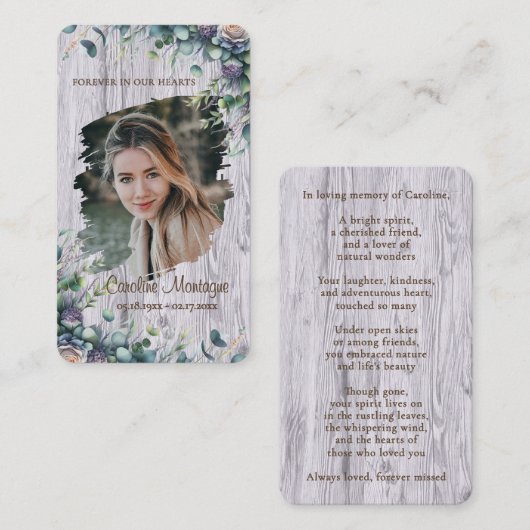 Personalized Rustic Floral Photo Memorial Card ノートカード (正面/裏面)
