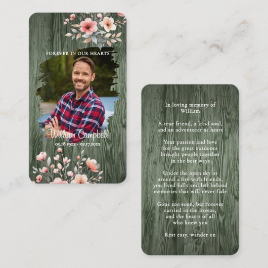 Personalized Rustic Floral Photo Memorial Card ノートカード (正面/裏面)