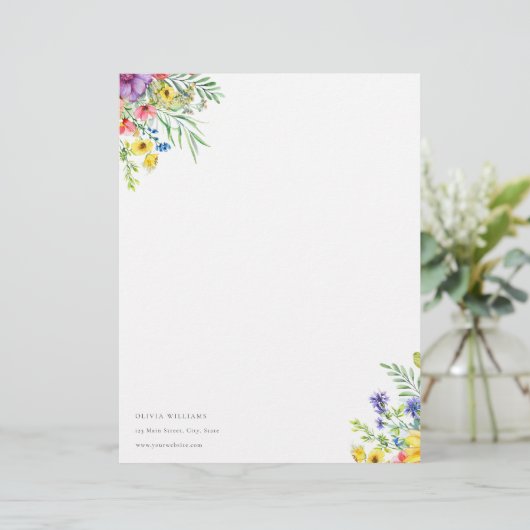 Personalized Rustic Floral Stationery Paper (スタンド正面)