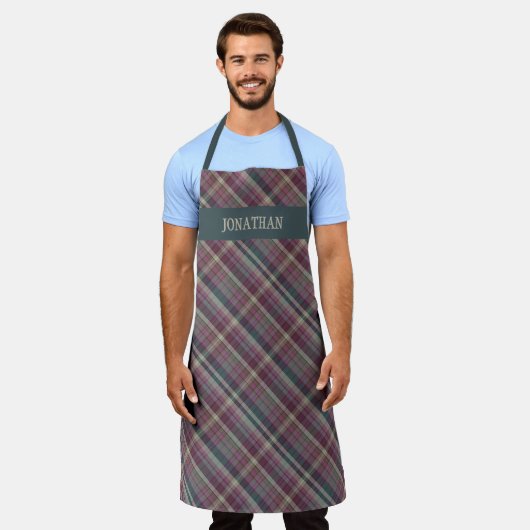 Personalized Rustic Plaid Tartan Cooking Grilling エプロン (着用した状態)