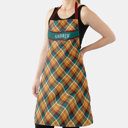 Personalized Rustic Plaid Tartan Grilling Cooking エプロン (インサイチュ)